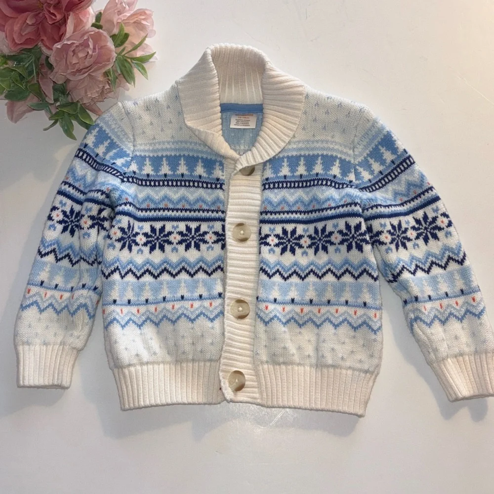 GYMBOREE Boys Snowflake Fairisle Cardigan White 12-18M White Christmas
